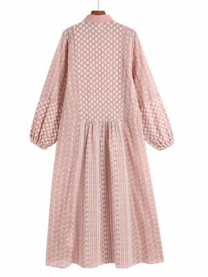 'carina' Pink Embroidered Shirt Maxi Dress