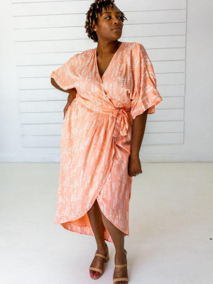 Stylized Modal Maxi Wrap Dress - Peach