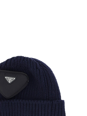 Prada Pouch Detail Rib-knit Beanie