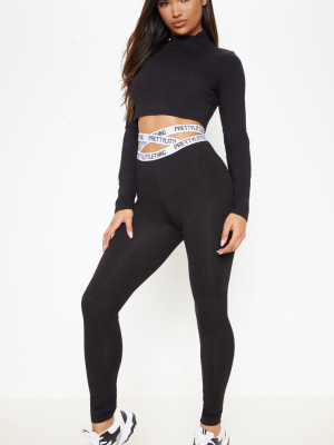 Prettylittlething Black Strappy Waist Leggings