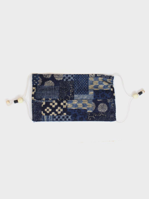 Face Mask, Indigo Patchwork Style (pleated Rectangle)