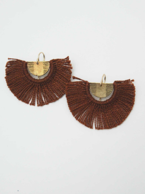 Point B Fringe Earrings, Brass + Cocoa