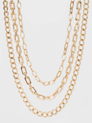 Three Piece Metal Chain Link Necklace - A New Day™ Gold