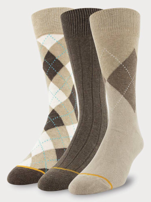 Signature Gold By Goldtoe Men's Assorted Bold Argyle Khaki Crew Socks 3pk - 6-12.5