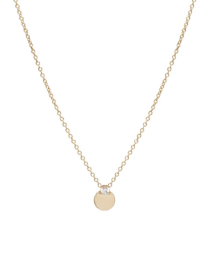 14k Prong Diamond Disc Necklace