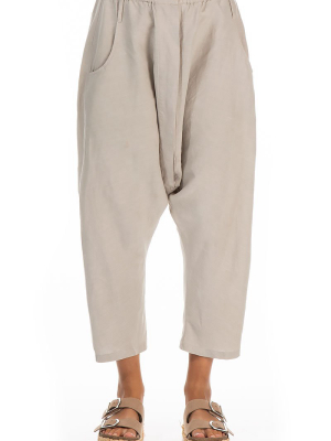 Wide Baggy Pearl Silk Linen Trousers