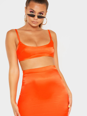 Neon Orange Satin Scoop Neck Crop Top