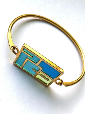 Vintage Geometric Blue Green Glass Bracelet