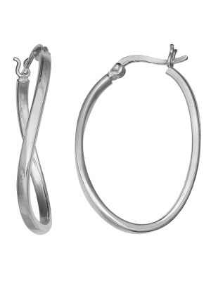 Polished Oval Hoop Earrings With Click Top In Sterling Silver - Gray (30mm)