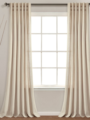 84"x40" Linen Button Pinched Pleat Light Filtering Window Curtain Panel - Lush Décor