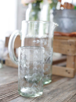 Etched Tall Glass - Clear Leaves