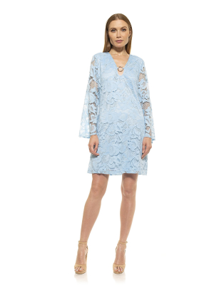 Faye Flare Sleeve Keyhole Lace Dress