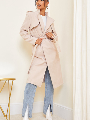 Sand Wool Military Belted Midi Coat