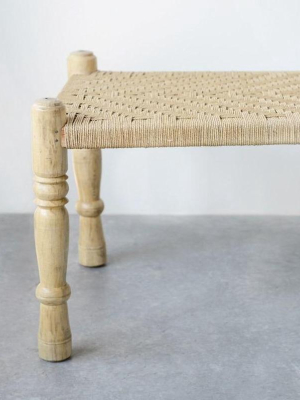 Mango Wood & Woven Rope Bench