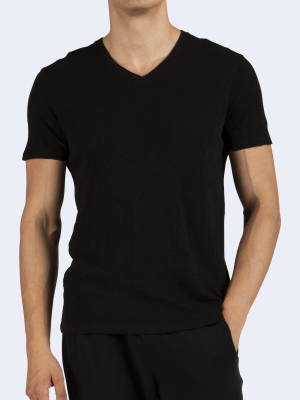 Men's V-neck Cotton T-shirt In Black