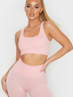 Peach Seamless Ribbed Sports Bra