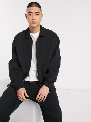 Asos Design Oversized Jersey Harrington Jacket In Black