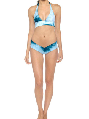 Dani Reversible Halter Bikini Top - Ocean Blue Tie Dye Print/fiji Blue