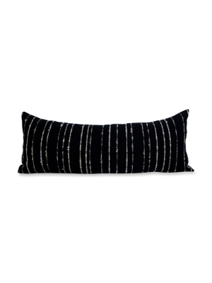 Carmen Lumbar Pillow Large - Black With Grey/ivory Stripes