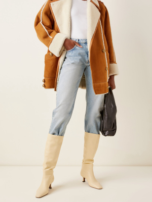 Shearling-trimmed Suede Coat