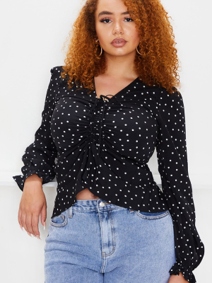 Plus Black Polka Dot Ruched Blouse