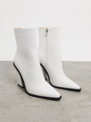 Raid Mirren Heeled Ankle Boots In White Croc