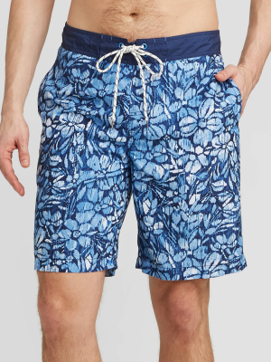 Men's 9" Floral Print Ikat Tropical Elastic Waist Swim Trunks - Goodfellow & Co™ Light Blue