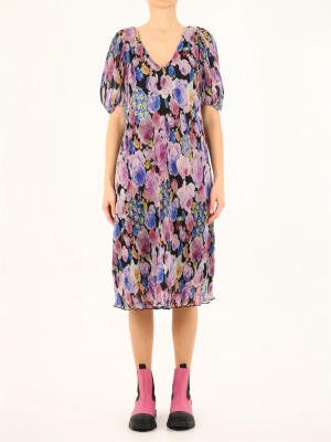 Ganni Floral Print Puff Sleeve Dress