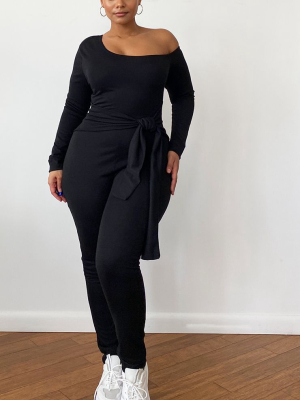 Plus Black Sweat Jumpsuit