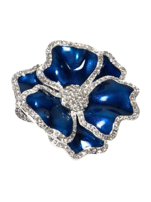 Nomi K Royal Blue Flower Napkin Ring With Crystal Border (set Of 4)