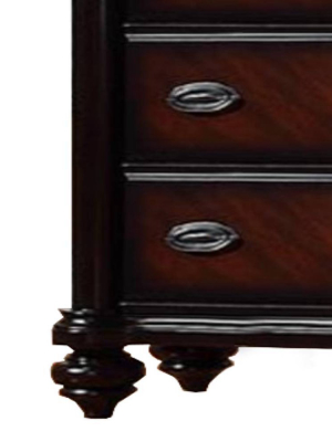 5 Drawer Wooden Chest With Turned Feet Brown - Benzara