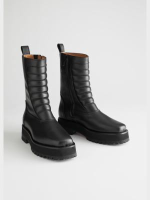 Square Toe Leather Biker Boots