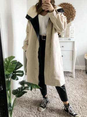 Asos Design Luxe Oversized Parka In Cream