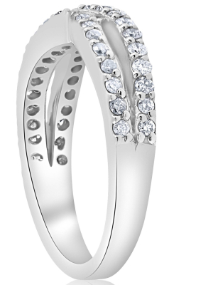 Pompeii3 3/8ct Diamond Crossover Infinity Stackable Wedding Band Twist Ring White Gold