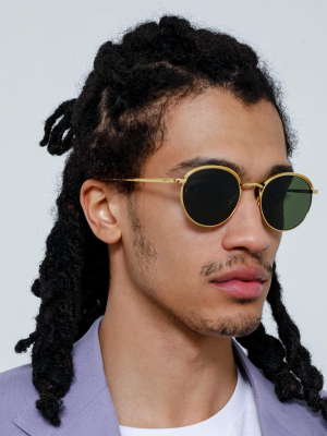 Marlon Oval Sunglasses In Yellow Gold And Green