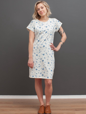 Women's T-shirt Dress - Particles Blue