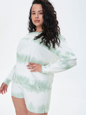 Plus Size Tie-dye Tee & Shorts Set