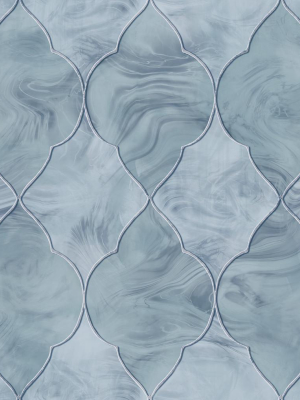 Baroque Glass Wallpaper In Blue, Silver, And Grey From The Aerial Collection By Mayflower Wallpaper