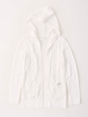 Hooded Long Cable Cardigan