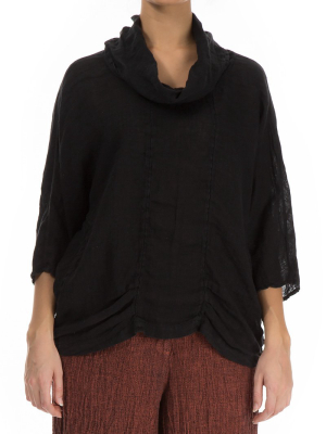 Cowl Neck Black Linen Blouse