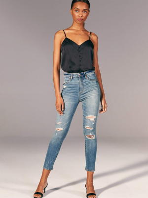 Ripped High Rise Super Skinny Ankle Jeans