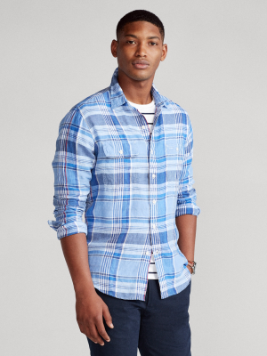 Classic Fit Plaid Linen Shirt