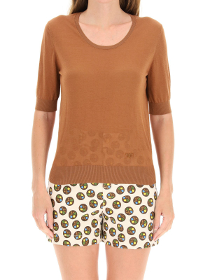 Tory Burch Logo Embroidered Short-sleeved Sweater