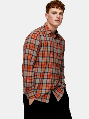 Light Gray And Orange Check Slim Shirt