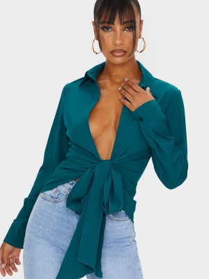 Teal Woven Tie Front Shirt