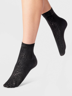 Women's Matte Shine Crocodile Anklet Socks - A New Day™ Black 4-10