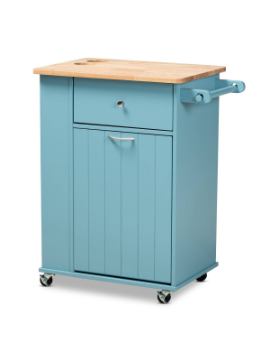 Liona Sky Wood Kitchen Storage Cart Blue/natural - Baxton Studio