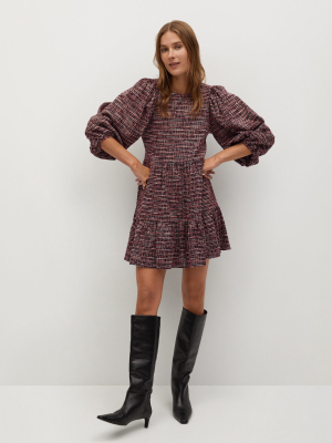 Puffed Sleeves Texture Dress