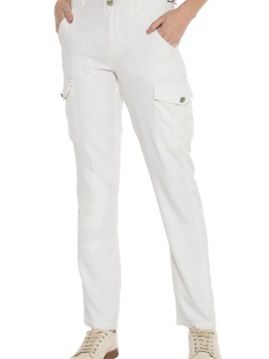 High Waist Cargo Pant - White