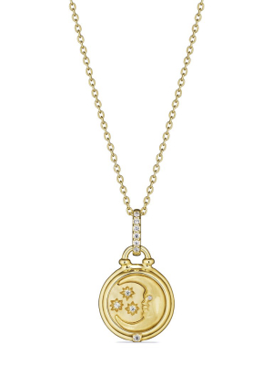Little Luxuries Moon And Stars Medallion Necklace With Diamonds In 18k